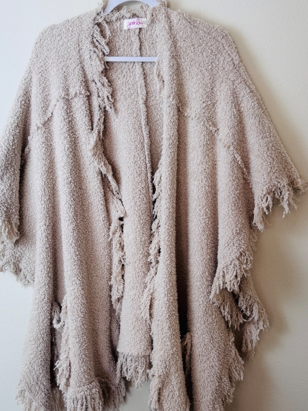 JESS LEA Cream-Beige Teddy Bear Sherpa-Feel Open Shawl Pockets / Women's OSFA